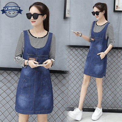 Robe Salopette Courte Jean Bleue Denim