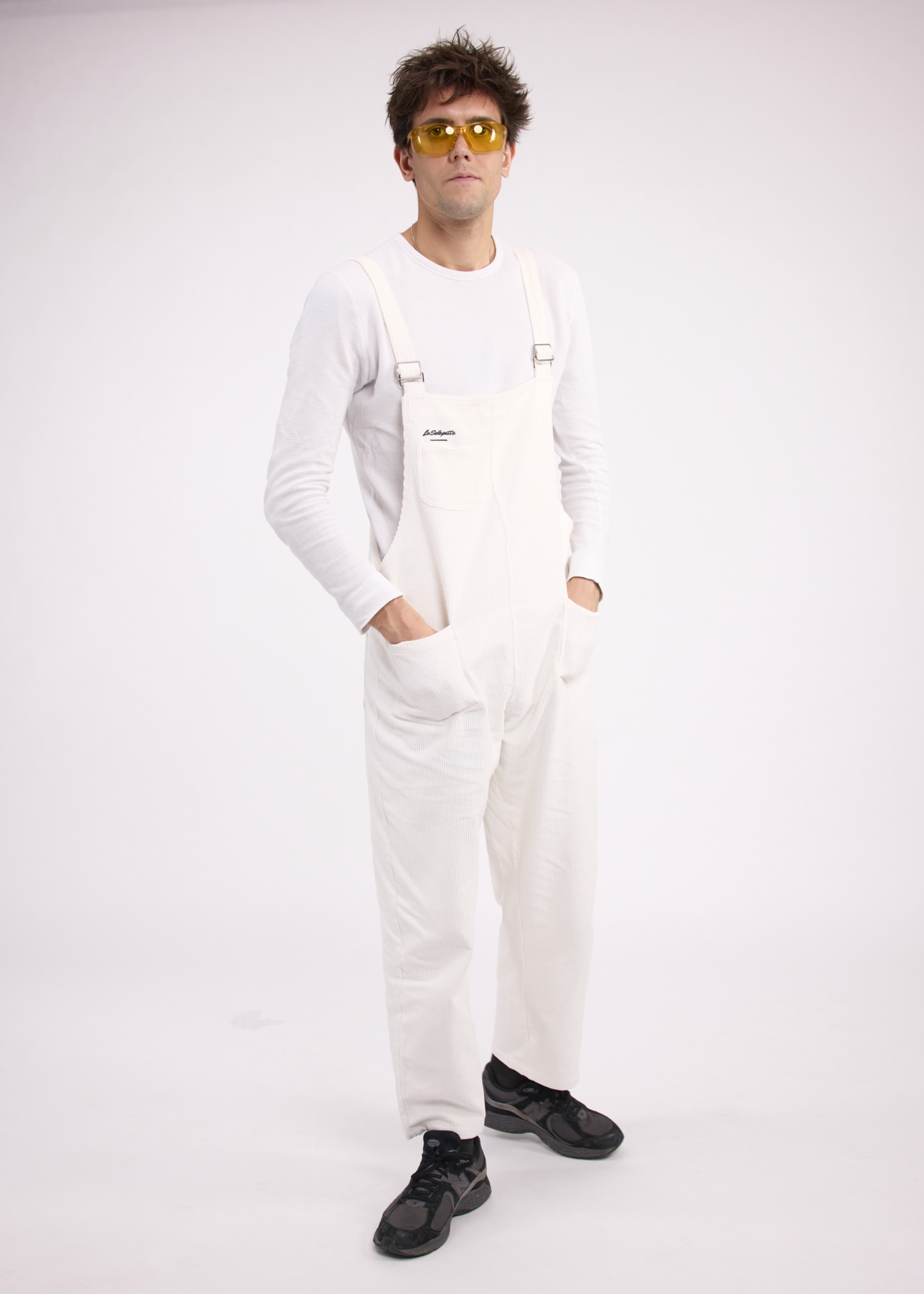 Salopette Bib Velours Blanche