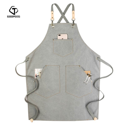 GOOPEEG verano lona trabajo delantal denim versión coreana peluquería floral barista personalizado LOGO cintura