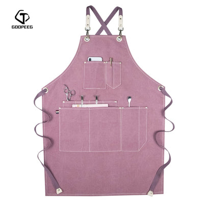 GOOPEEG verano lona trabajo delantal denim versión coreana peluquería floral barista personalizado LOGO cintura