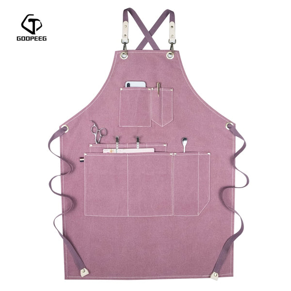 GOOPEEG verano lona trabajo delantal denim versión coreana peluquería floral barista personalizado LOGO cintura
