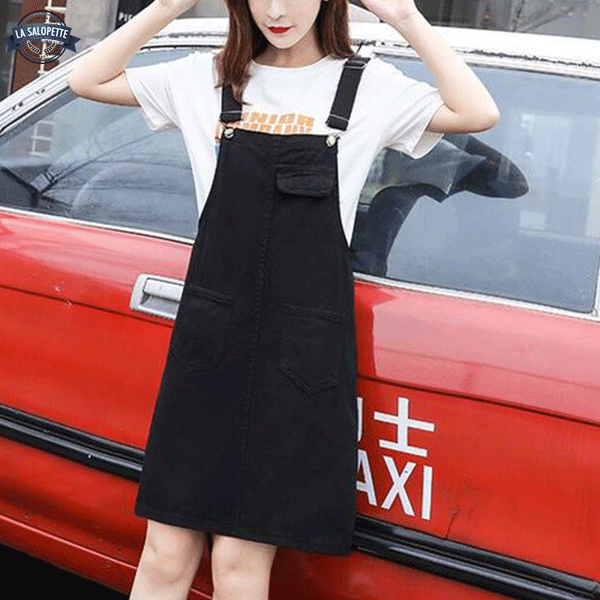 Vestido de Peto en Jeans Negro Azabache